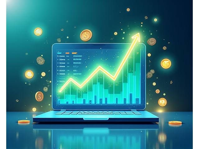 Gráfico financiero con flechas ascendentes y monedas