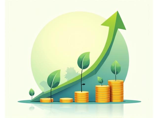 Gráfico de crecimiento de inversión con plantas brotando de monedas